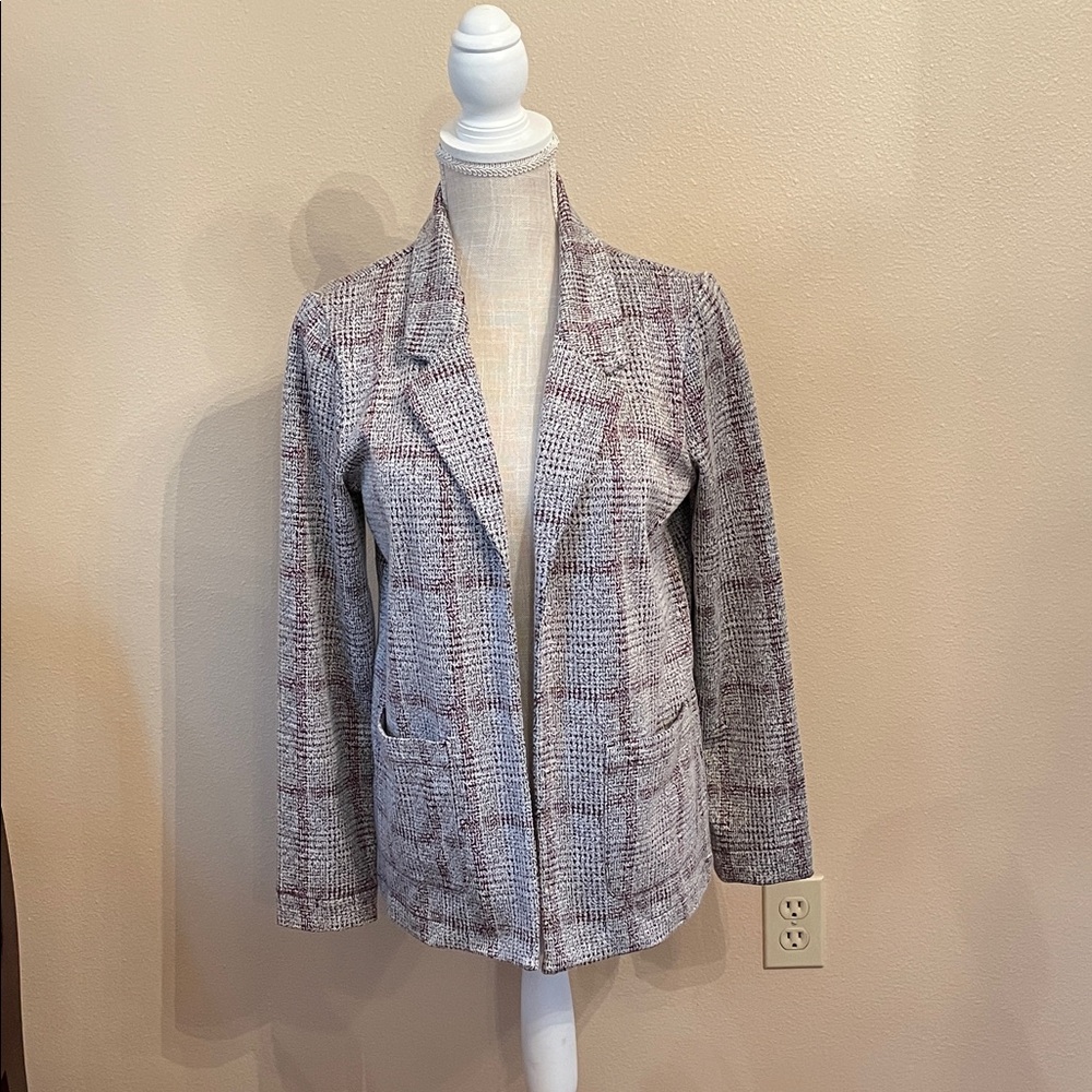 Maurices Women's Maroon and White Plaid Blazer, size medium